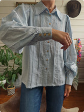 Blouse with Lace Trim - Blue