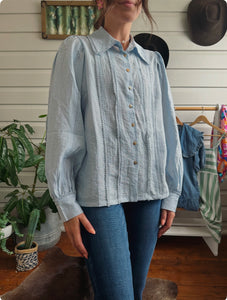 Blouse with Lace Trim - Blue