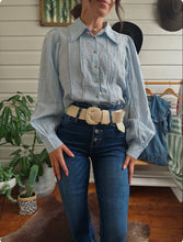 Blouse with Lace Trim - Blue