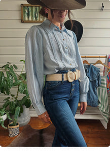 Blouse with Lace Trim - Blue