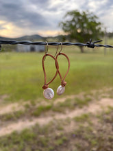 Fresh Water Pearls & leather Drops- Tan