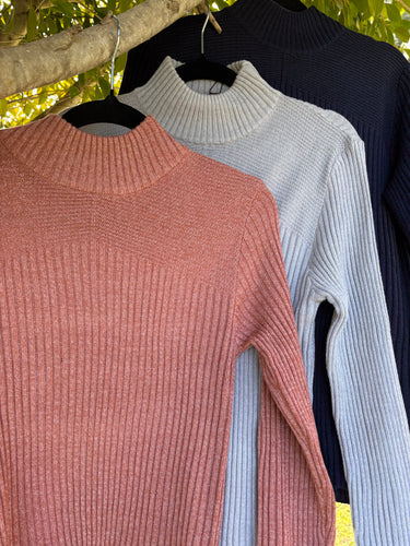 POLO NECK RIBBED KNIT - High Neck - Light Grey
