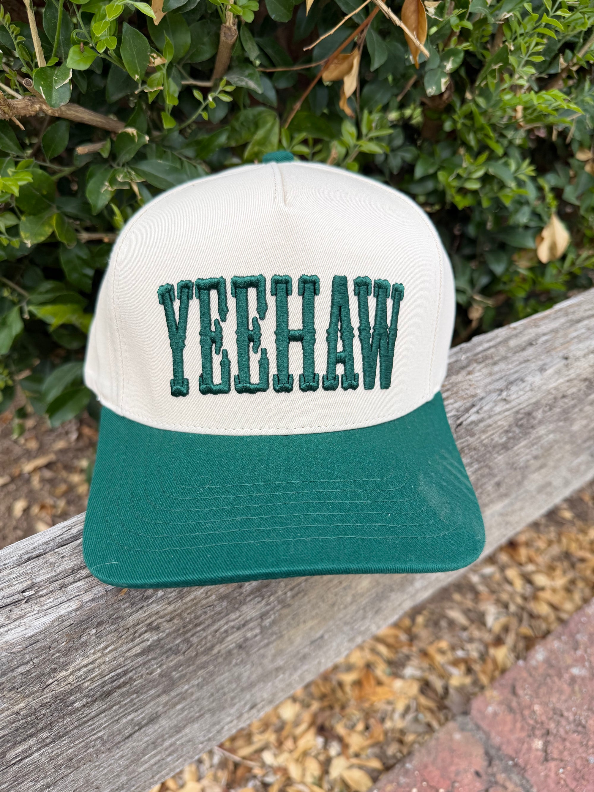 YEEHAW Embroidery Two Tone Cotton Cap: Dark Green