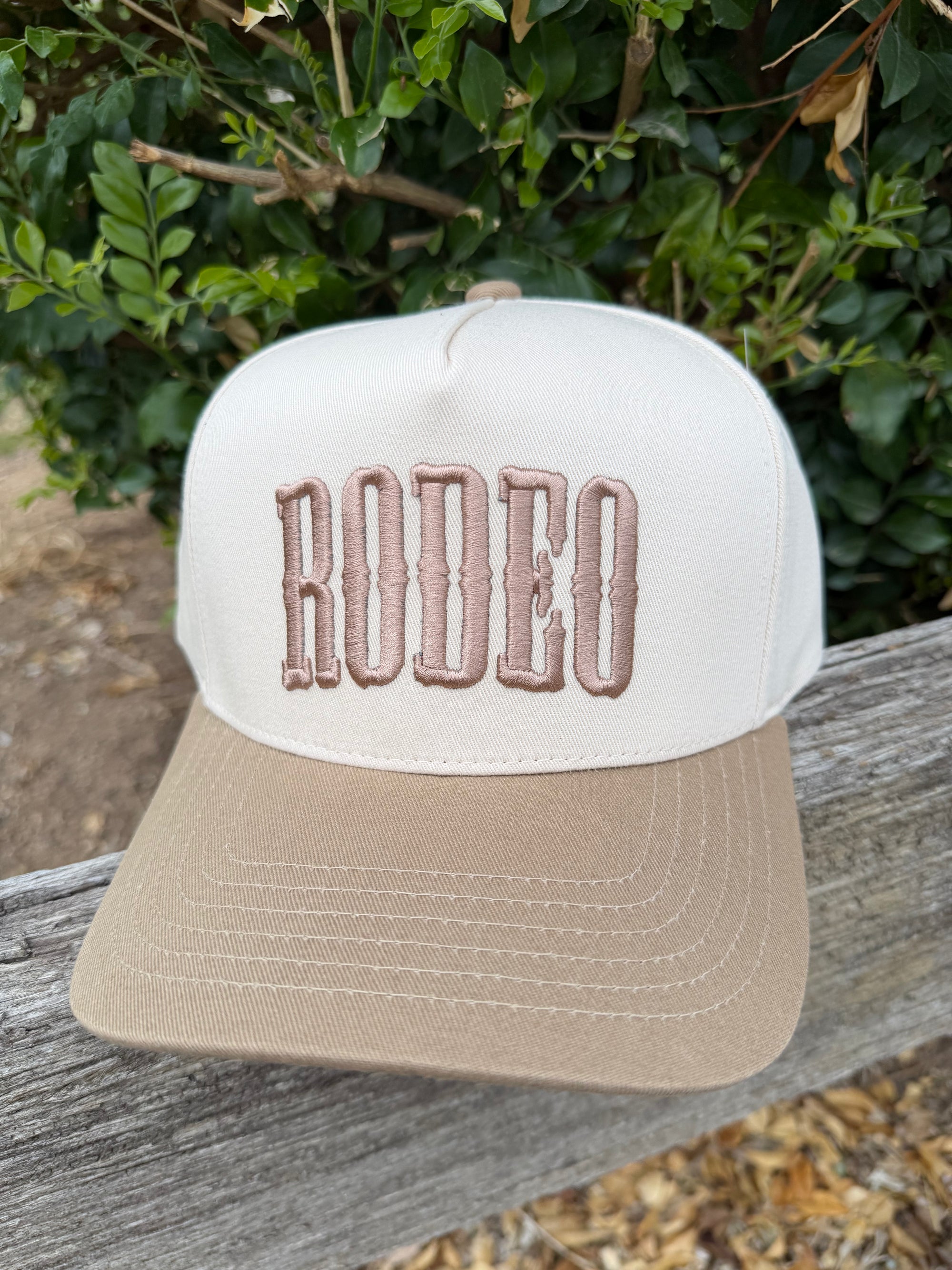RODEO Letter Embroidered Snapback Cap Beige