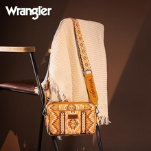 Wrangler Southwestern Pattern Dual Sided Print Crossbody Purse With Wallet Compartment -Yellow