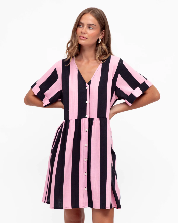 Rosewood Stripe Button Dress
