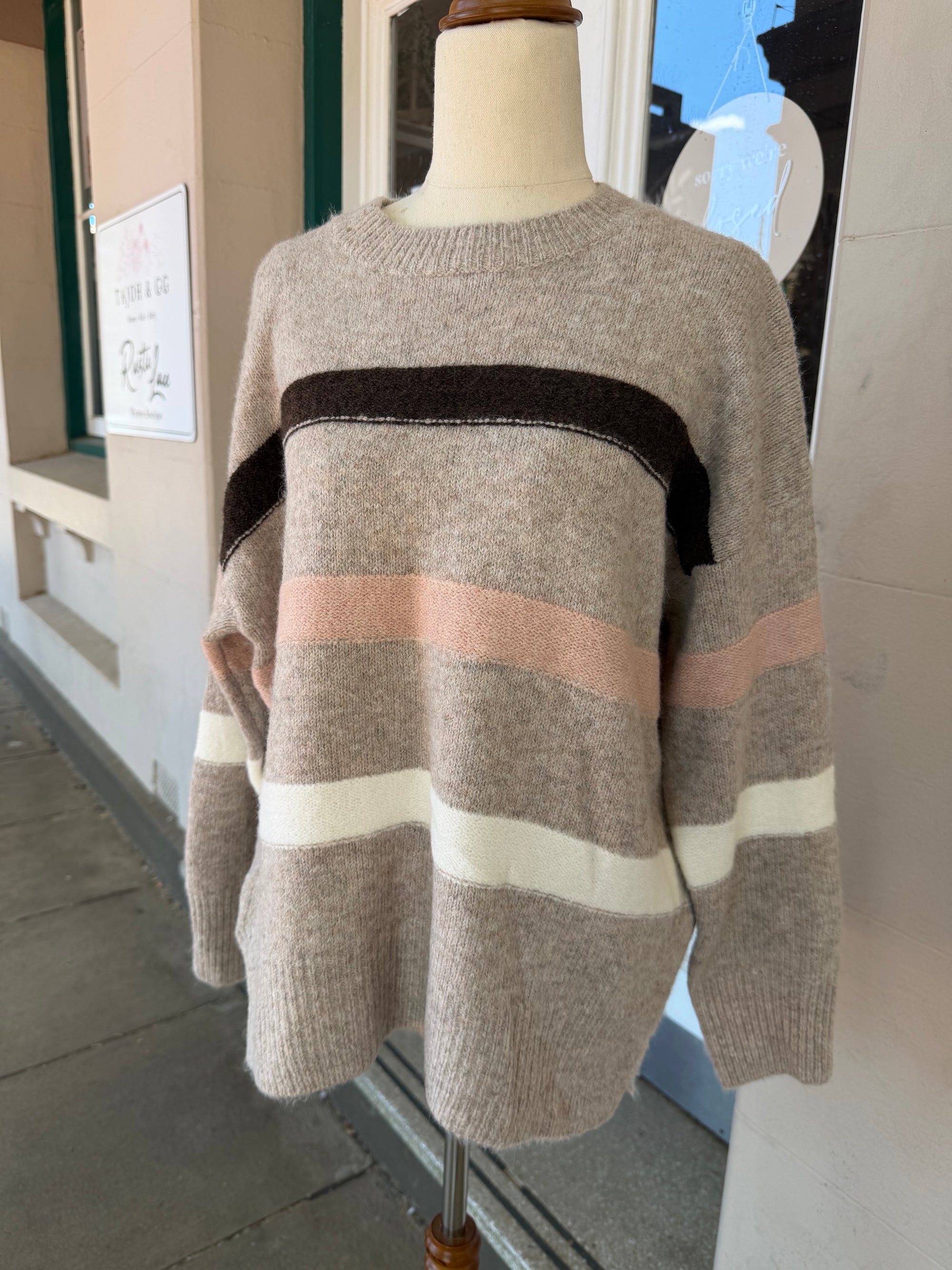 Chocolate and Pink Stripe Knit Top