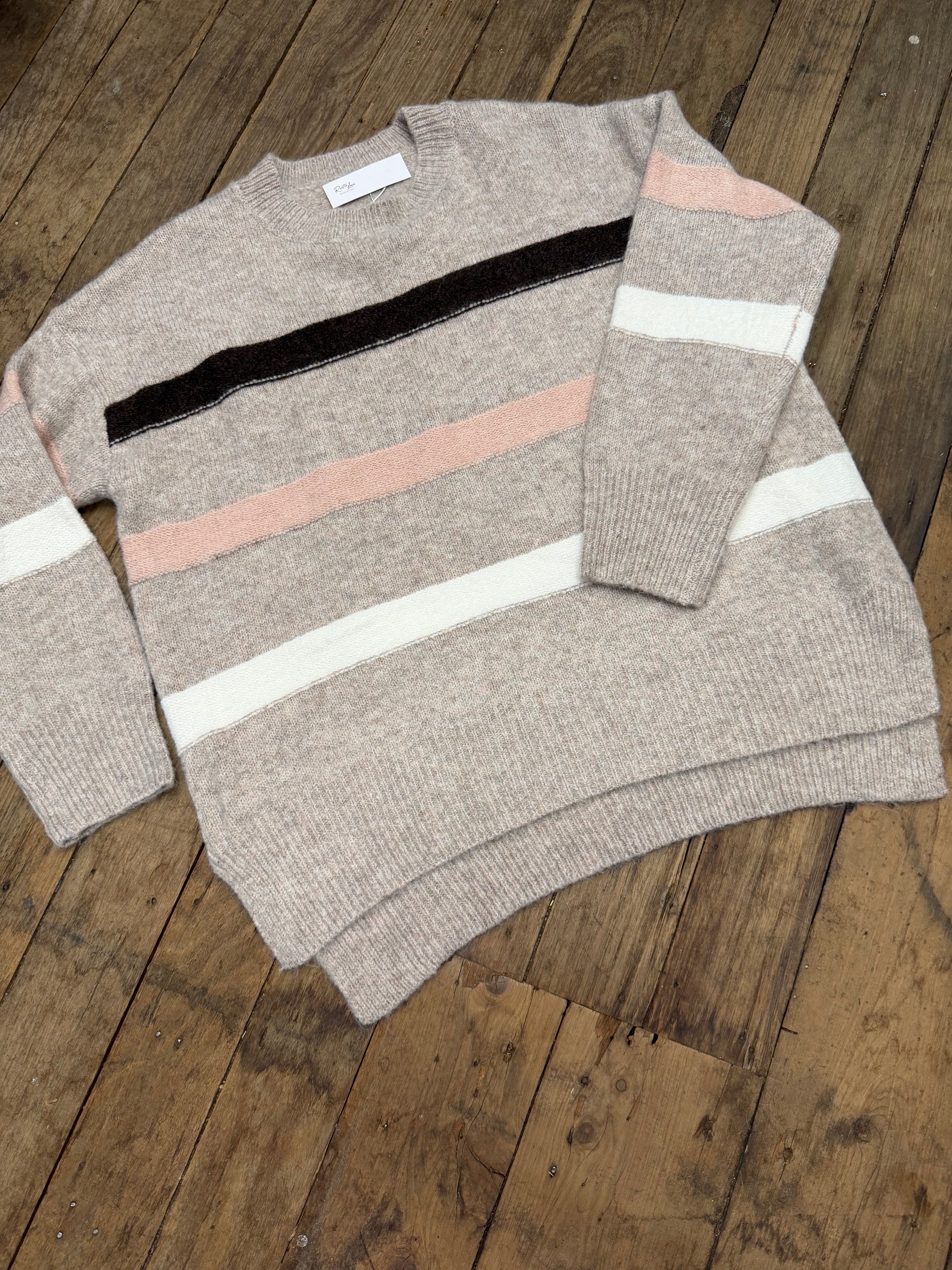 Chocolate and Pink Stripe Knit Top