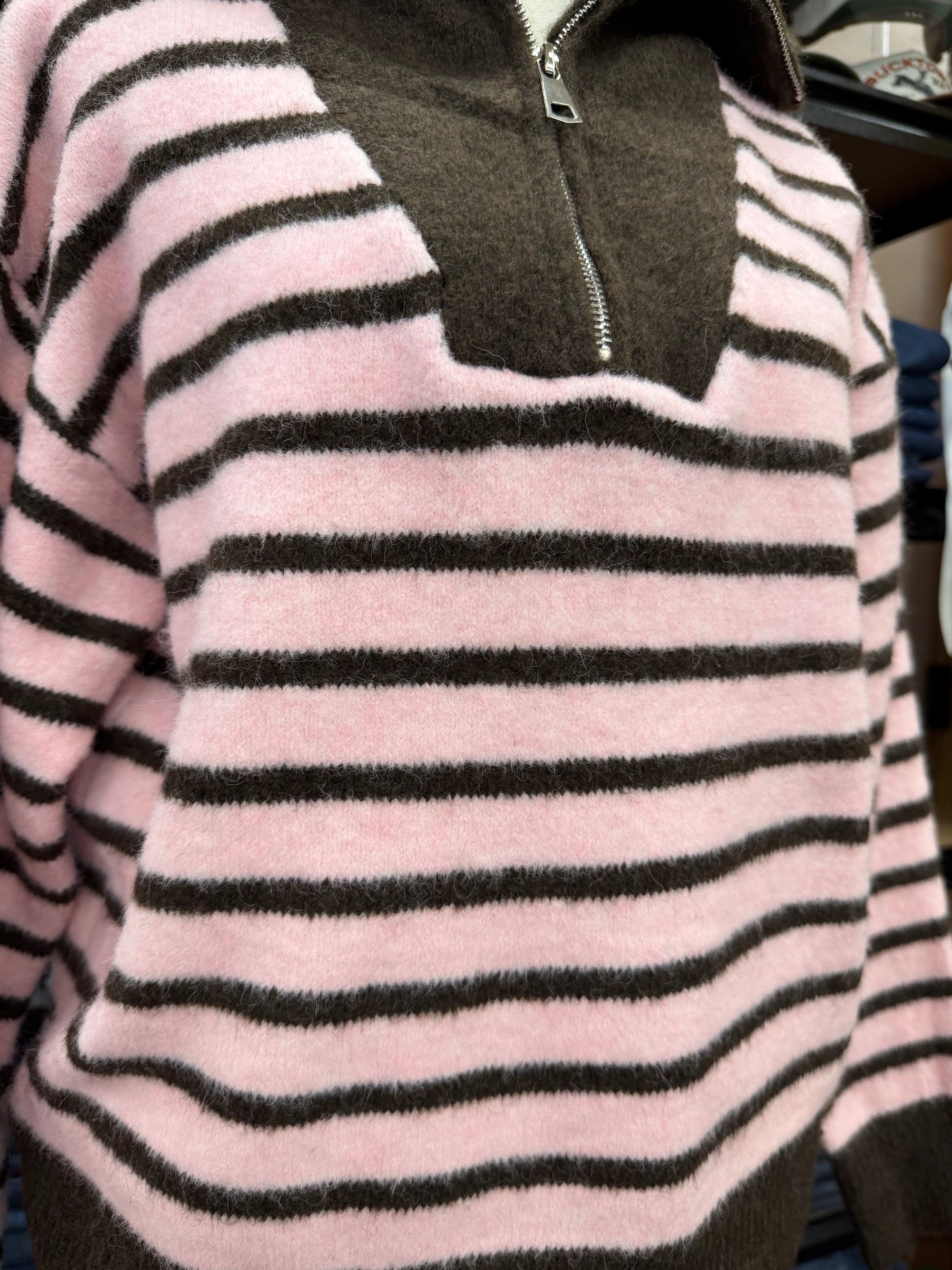 Chocolate Stripe Collared Pink Knit