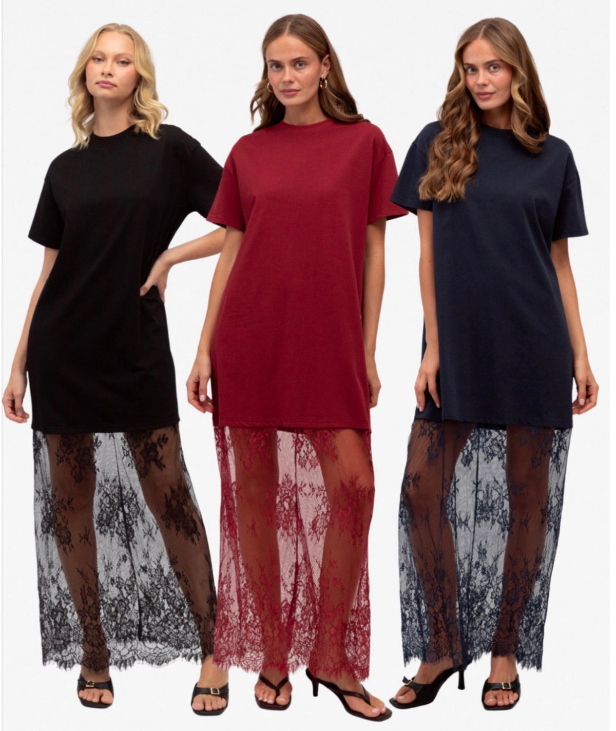 Romy Lace Tee Dress Black
