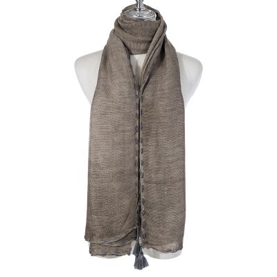 Scarf - Coffee with Grey Tassel