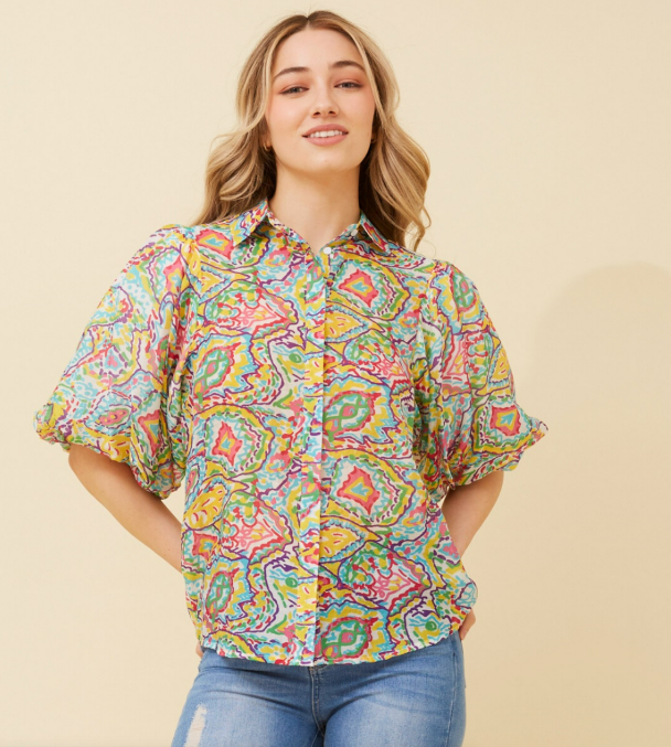 Wilkie Puff Sleeve Shirt - Turquoise