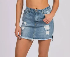 Denim Skirt - Frayed Hem