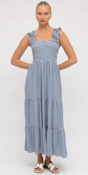 Two Tone Striped Maxi Dress - Blue