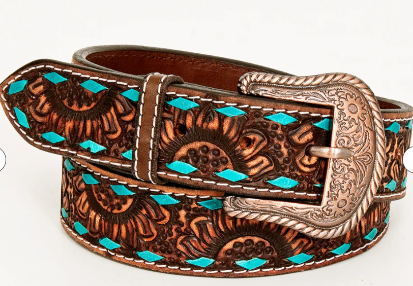 Hand Carved Western Leather Belt - Tooled - BER169