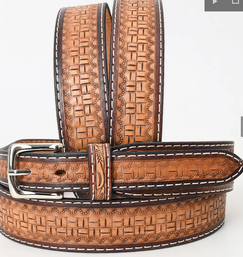 Hand Carved Western Leather Belt - Tooled - BEG114 - 40"