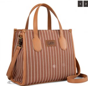 Lee Striped Canvas Tote / Crossbody Bag - Brown