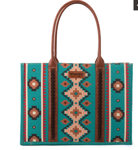 Wrangler Southwestern Wide Canvas Tote - Turquoise