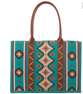 Wrangler Southwestern Wide Canvas Tote - Turquoise