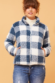 Lyn Check Teddy Fur Jacket - Indigo Blue