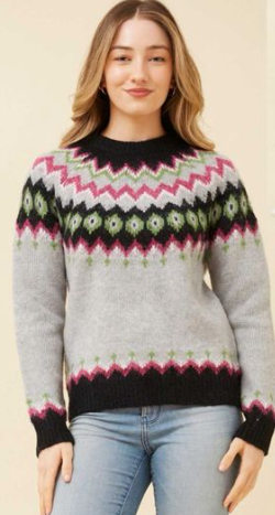 Carrie Knit - Jacquard Yoke -  Silver / Grey
