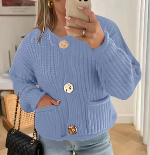 Amalie Gold Button Cardigan - Light Blue