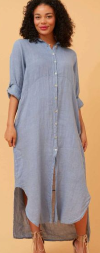 Sierra - Long Button Up Dress - Light Blue