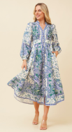 Paisley Floral Long Sleeve Dress - Multi Blue
