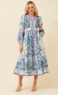 Paisley Floral Long Sleeve Dress - Multi Blue
