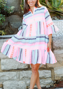 Peacock Feather Dress - Multi Pink