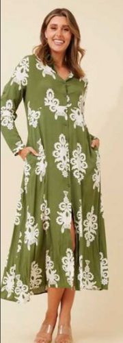Caroline Maxi Shirt Dress - Green