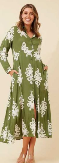 Caroline Maxi Shirt Dress - Green