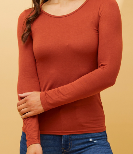 Solid Long Sleeve Top - Rust