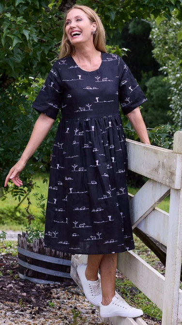 Rural Outback Short Sleeve Linen Dress - Black