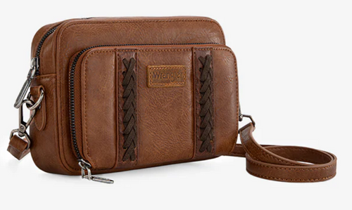 Wrangler Crossbody Purse with Wallet Compartment - Brown