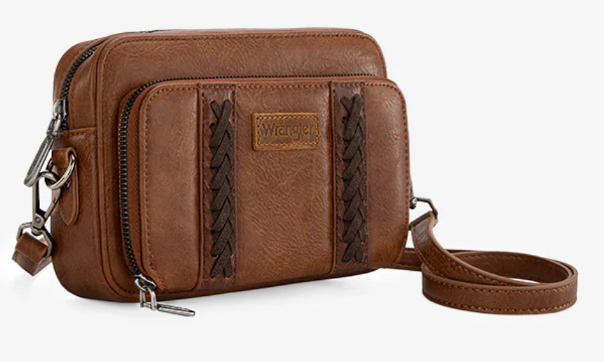 Wrangler Crossbody Purse with Wallet Compartment - Brown