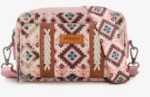 Wrangler Southwestern Dual Sided Print Crossbody Purse with Wallet - Dark Pink
