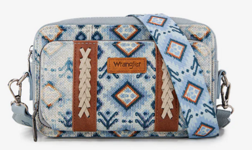 Wrangler Southwestern Dual Sided Print Crossbody Purse with Wallet - Navy