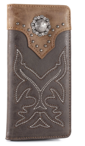 Montana West Embroidered Boot Scroll Men's Bifold Wallet - Coffee