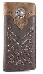 Montana West Embroidered Boot Scroll Men's Bifold Wallet - Coffee