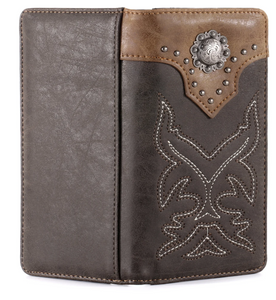 Montana West Embroidered Boot Scroll Men's Bifold Wallet - Coffee