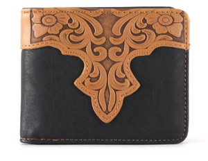 Montana West Embossed Vintage Floral Men's Wallet - Black