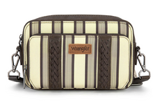 Wrangler Stripe Printed Crossbody Purse with Wallet Compartment - Coffee
