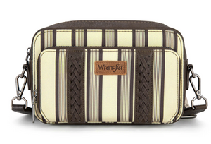 Wrangler Stripe Printed Crossbody Purse with Wallet Compartment - Coffee