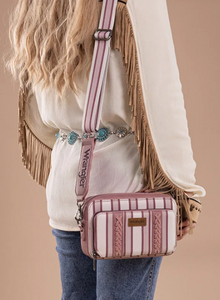 Wrangler Stripe Printed Crossbody Purse with Wallet Compartment - Pink