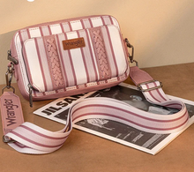 Wrangler Stripe Printed Crossbody Purse with Wallet Compartment - Pink