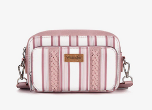 Wrangler Stripe Printed Crossbody Purse with Wallet Compartment - Pink