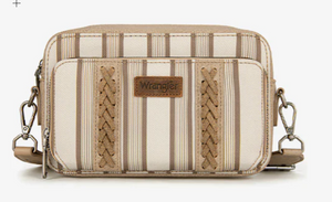 Wrangler Stripe Printed Crossbody Purse with Wallet Compartment - Khaki