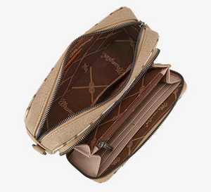 Wrangler Stripe Printed Crossbody Purse with Wallet Compartment - Khaki