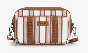 Wrangler Stripe Printed Crossbody Purse with Wallet Compartment - Brown